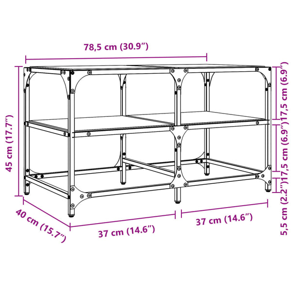 Couchtisch Schwarz mit Glasplatte 78,5x40x45 cm