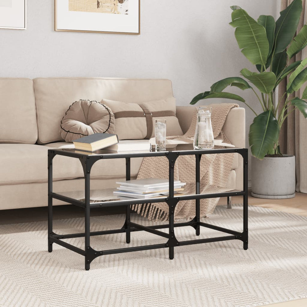 Couchtisch Schwarz mit Glasplatte 78,5x40x45 cm
