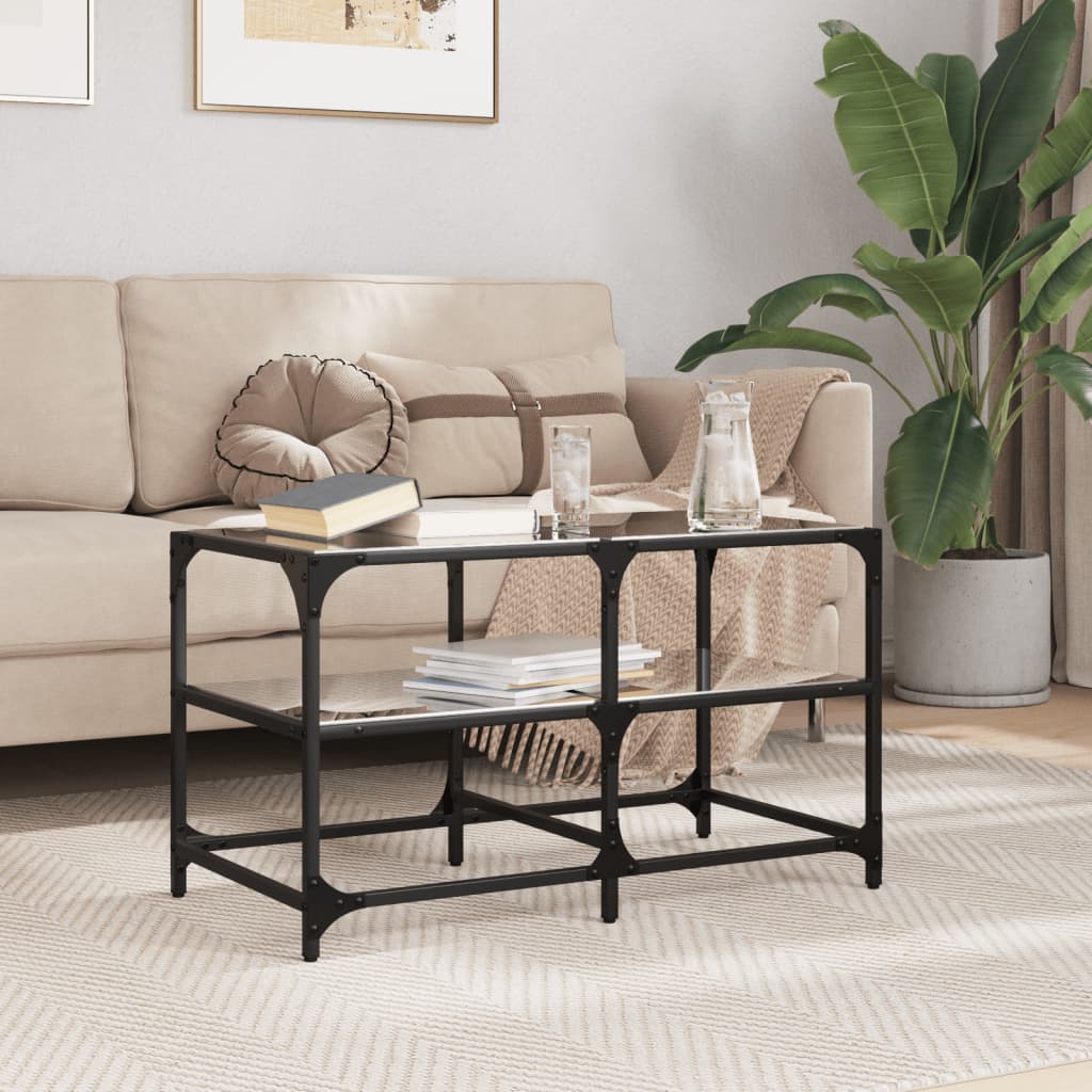 Couchtisch Schwarz mit Glasplatte 78,5x40x45 cm