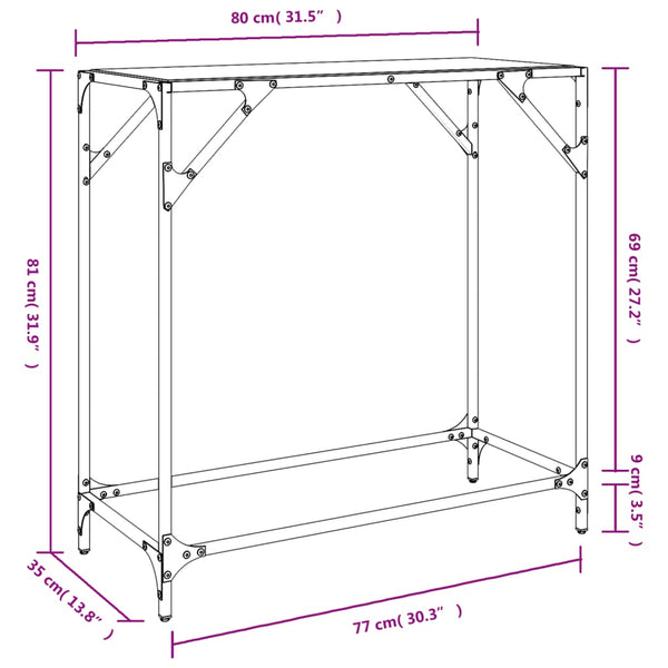 Schwarzer Konsolentisch mit Glasplatte 60x35x81 cm