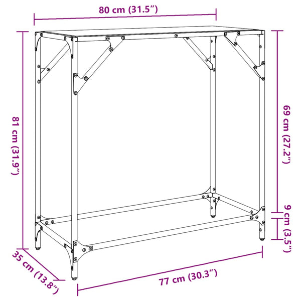 Schwarzer Konsolentisch mit Glasplatte, 80 cm