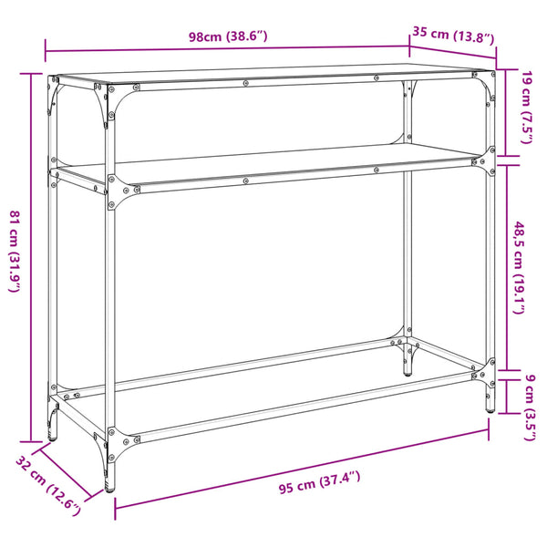 Konsolentisch Transparent Glasplatte 98 cm