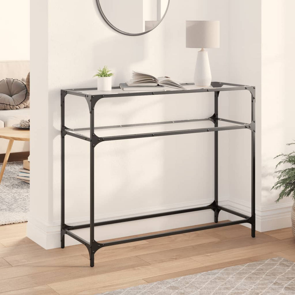 vidaXL Console Table with Glass Top Transparent 98x35x81 cm Steel
