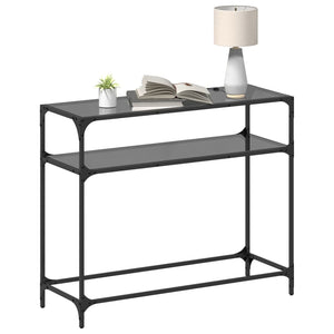 Schwarzer Konsolentisch mit Glasplatte 98cm