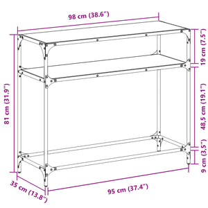 Schwarzer Konsolentisch mit Glasplatte 98cm