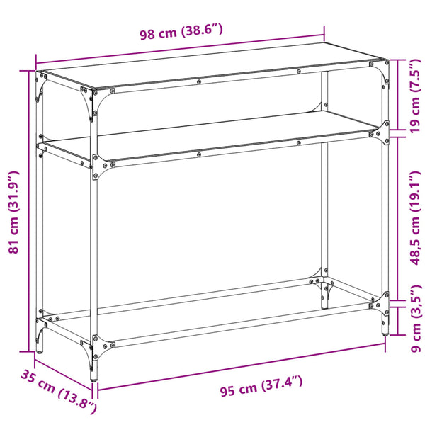 Schwarzer Konsolentisch mit Glasplatte 98cm