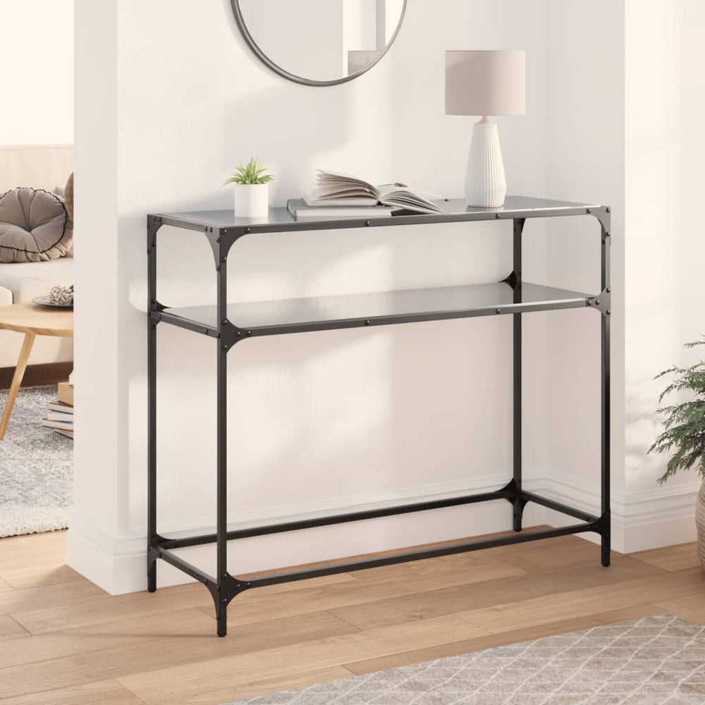 vidaXL Console Table with Glass Top Black 98x35x81 cm Steel