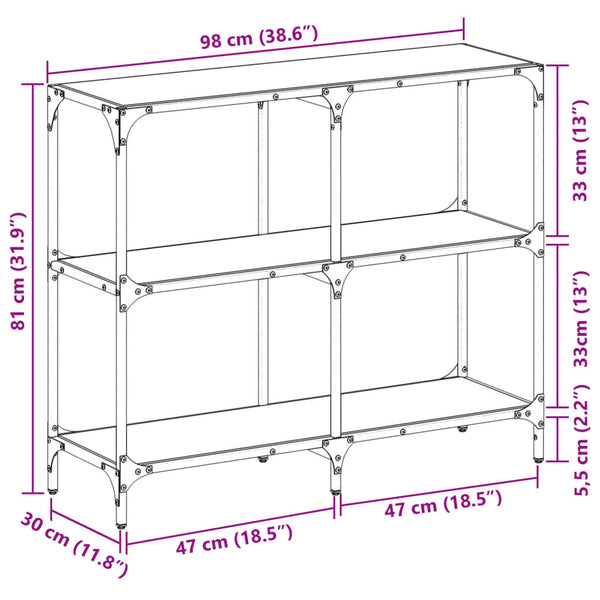 Schwarzer Konsolentisch mit Glasplatte 98 cm