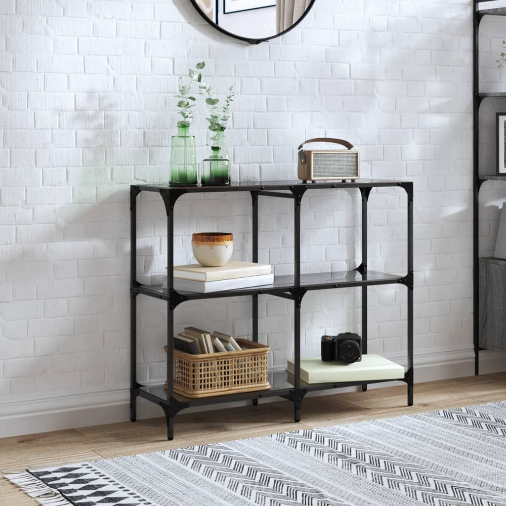 vidaXL Console Table with Glass Top Black 98x30x81 cm Steel