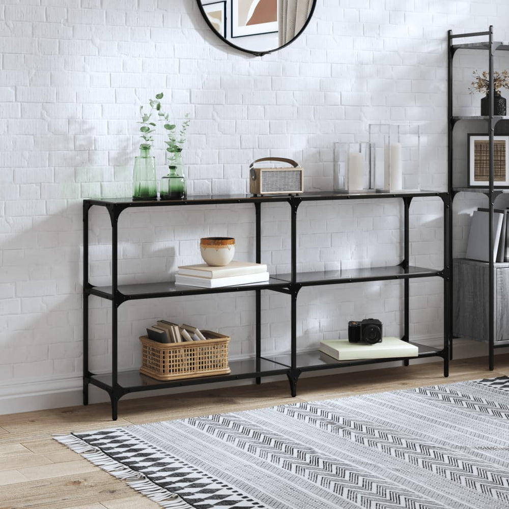 vidaXL Console Table with Glass Top Black 158.5x30x81 cm Steel