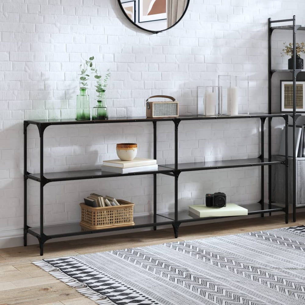 vidaXL Console Table with Glass Top Black 194.5x30x81 cm Steel