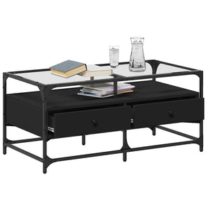 Schwarzer Couchtisch mit Glasplatte