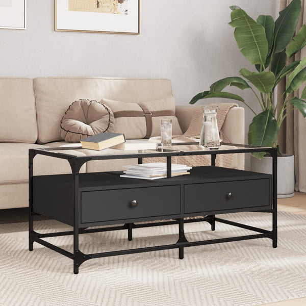 Schwarzer Couchtisch mit Glasplatte