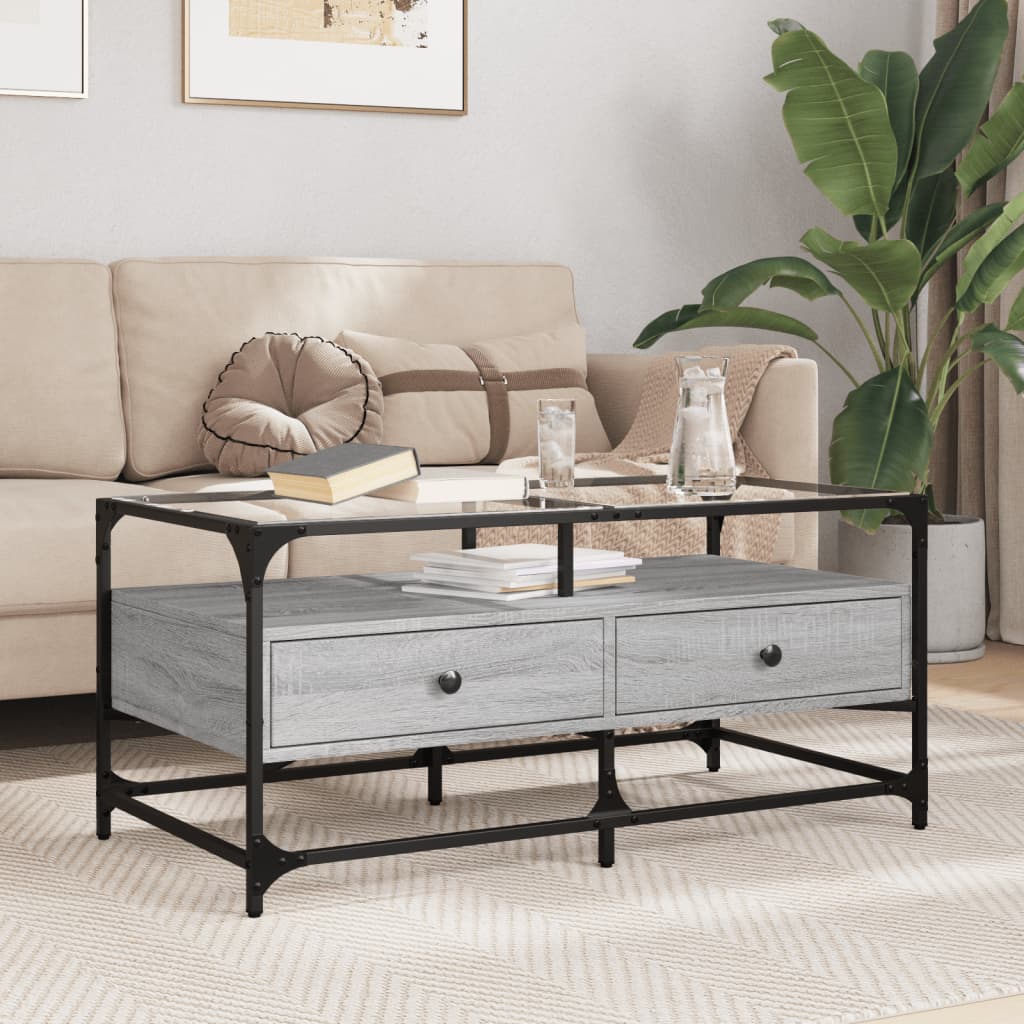 Couchtisch Grau Sonoma mit Glasplatte