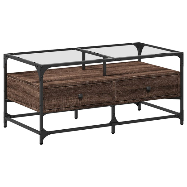 Couchtisch Braun Eichen-Optik mit Glasplatte