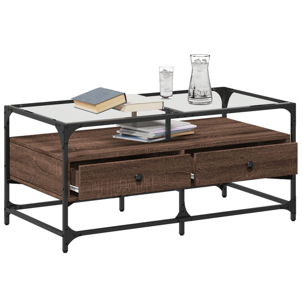 Couchtisch Braun Eichen-Optik mit Glasplatte