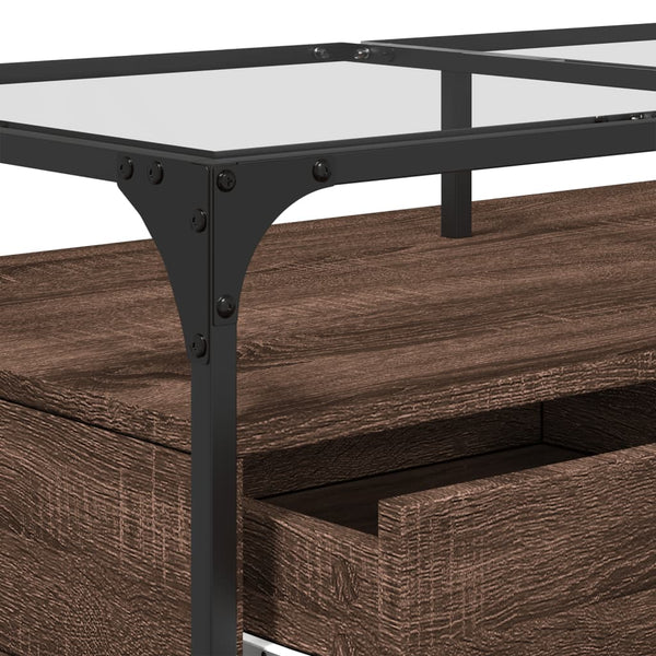 Couchtisch Braun Eichen-Optik mit Glasplatte