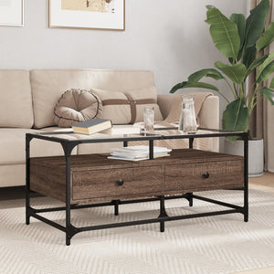 Couchtisch Braun Eichen-Optik mit Glasplatte