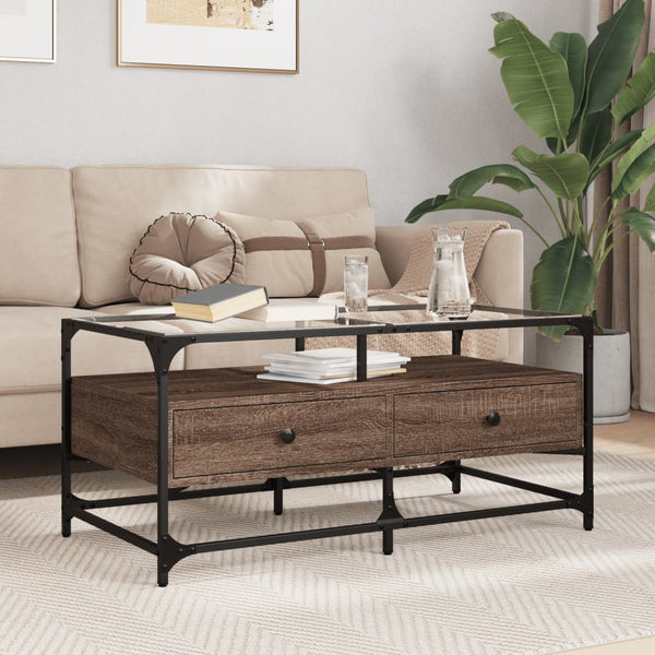 Couchtisch Braun Eichen-Optik mit Glasplatte