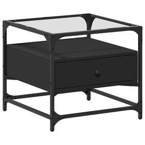 Schwarzer Couchtisch mit Glasplatte 50x50 cm