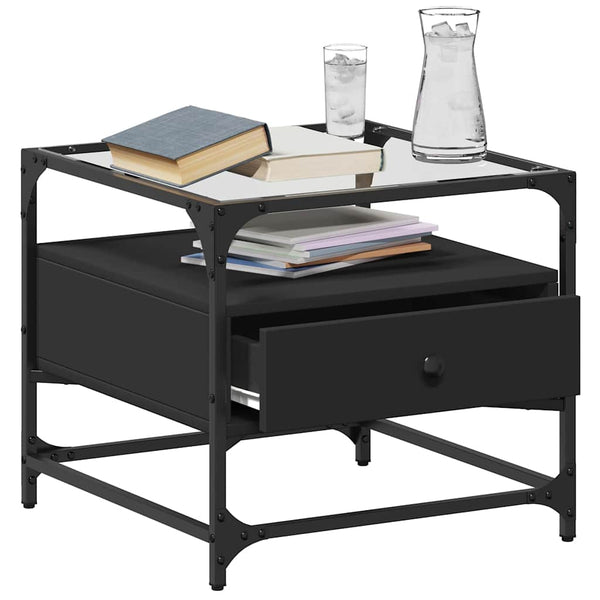 Schwarzer Couchtisch mit Glasplatte 50x50 cm