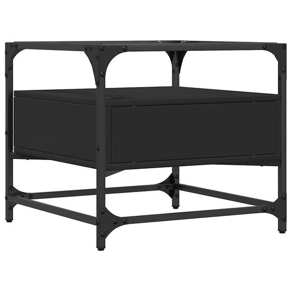 Schwarzer Couchtisch mit Glasplatte 50x50 cm