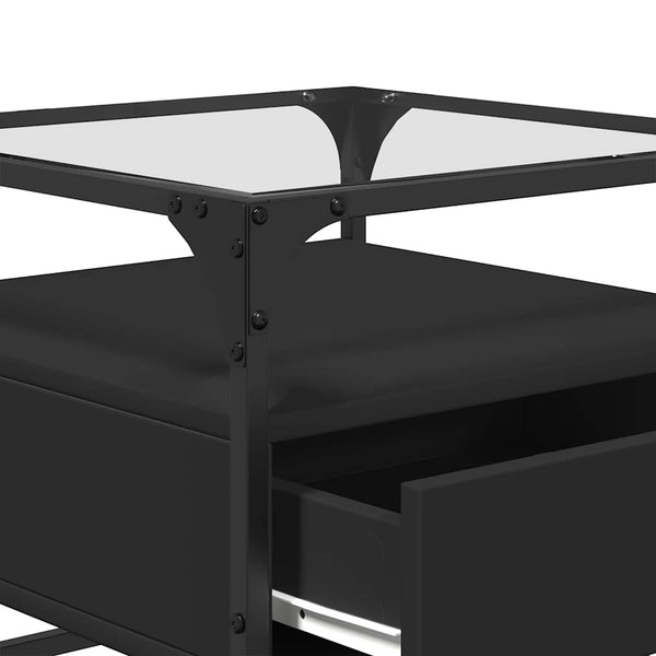 Schwarzer Couchtisch mit Glasplatte 50x50 cm