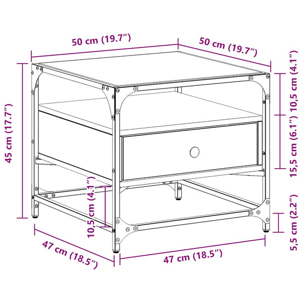 Schwarzer Couchtisch mit Glasplatte 50x50 cm