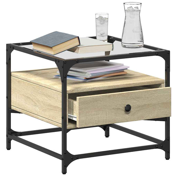 Couchtisch Sonoma Eiche mit Glasplatte 50x50 cm