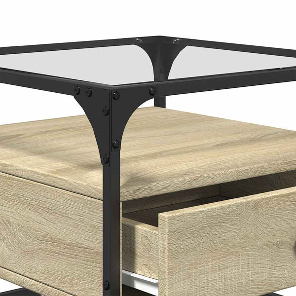 Couchtisch Sonoma Eiche mit Glasplatte 50x50 cm