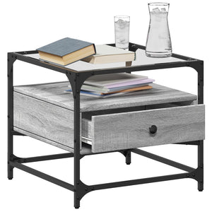 Couchtisch Grau Sonoma mit Glasplatte 50x50 cm