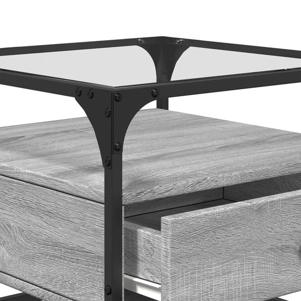 Couchtisch Grau Sonoma mit Glasplatte 50x50 cm