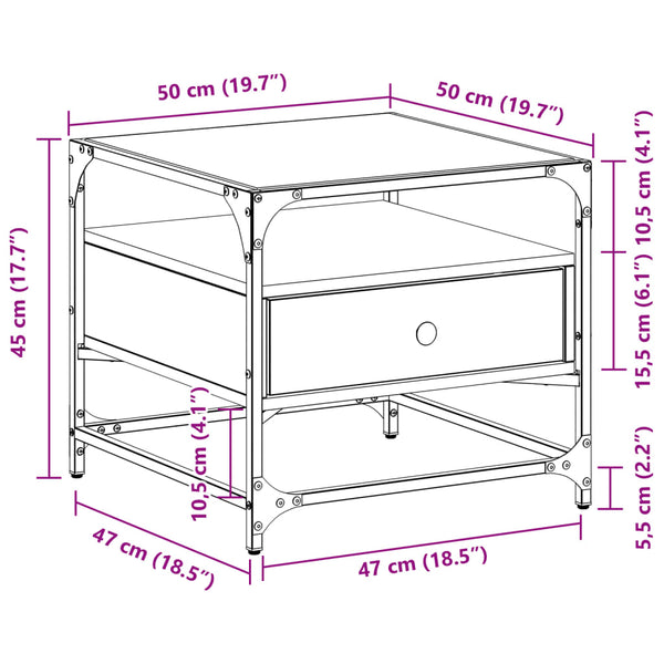 Couchtisch Grau Sonoma mit Glasplatte 50x50 cm