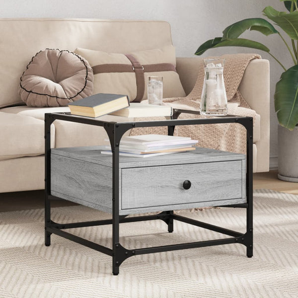Couchtisch Grau Sonoma mit Glasplatte 50x50 cm