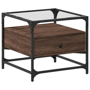 Couchtisch Braun Eiche Optik Glasplatte 50x50 cm