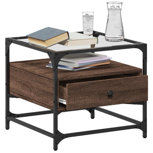 Couchtisch Braun Eiche Optik Glasplatte 50x50 cm