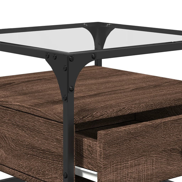 Couchtisch Braun Eiche Optik Glasplatte 50x50 cm