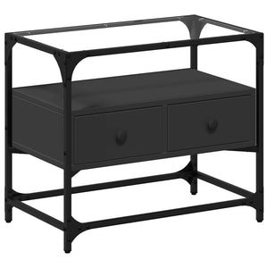 vidaXL Meuble TV avec plateau en verre Noir 60x35x51 cm Bois d'ingénierie