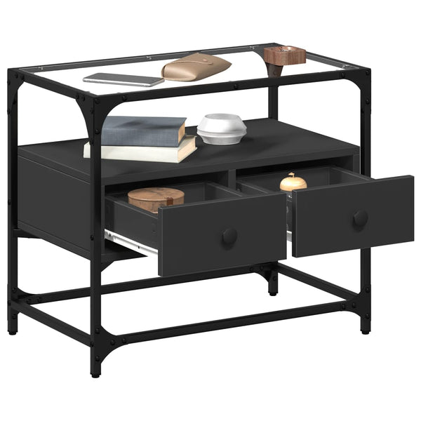vidaXL Meuble TV avec plateau en verre Noir 60x35x51 cm Bois d'ingénierie
