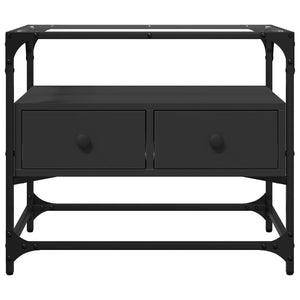 vidaXL Meuble TV avec plateau en verre Noir 60x35x51 cm Bois d'ingénierie