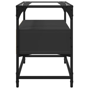 vidaXL Meuble TV avec plateau en verre Noir 60x35x51 cm Bois d'ingénierie