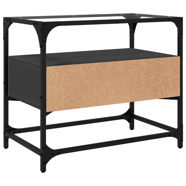 vidaXL Meuble TV avec plateau en verre Noir 60x35x51 cm Bois d'ingénierie