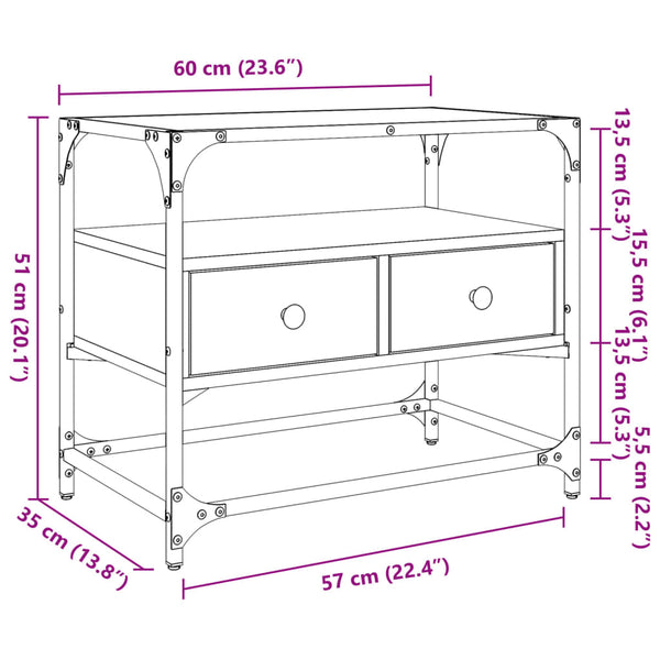 vidaXL Meuble TV avec plateau en verre Noir 60x35x51 cm Bois d'ingénierie
