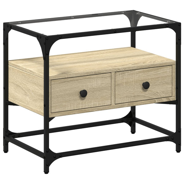 vidaXL Meuble TV avec plateau en verre chêne sonoma 60x35x51 cm Bois d'ingénierie