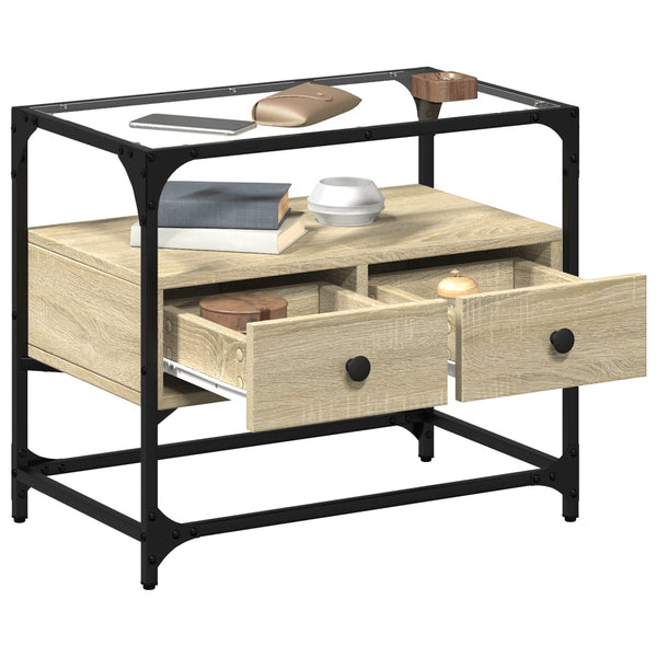 vidaXL Meuble TV avec plateau en verre chêne sonoma 60x35x51 cm Bois d'ingénierie