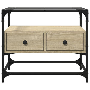 vidaXL Meuble TV avec plateau en verre chêne sonoma 60x35x51 cm Bois d'ingénierie