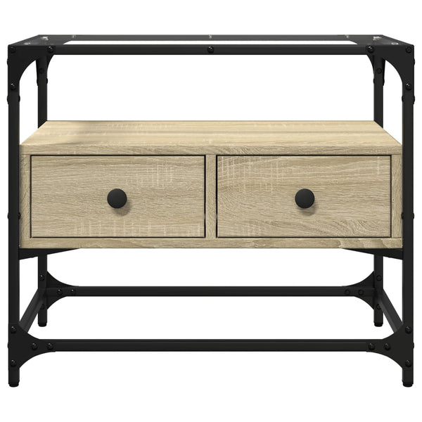 vidaXL Meuble TV avec plateau en verre chêne sonoma 60x35x51 cm Bois d'ingénierie