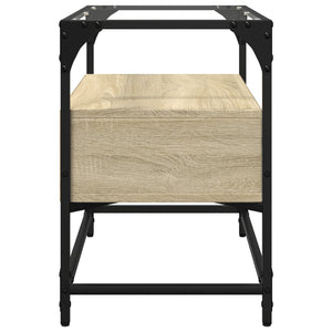 vidaXL Meuble TV avec plateau en verre chêne sonoma 60x35x51 cm Bois d'ingénierie