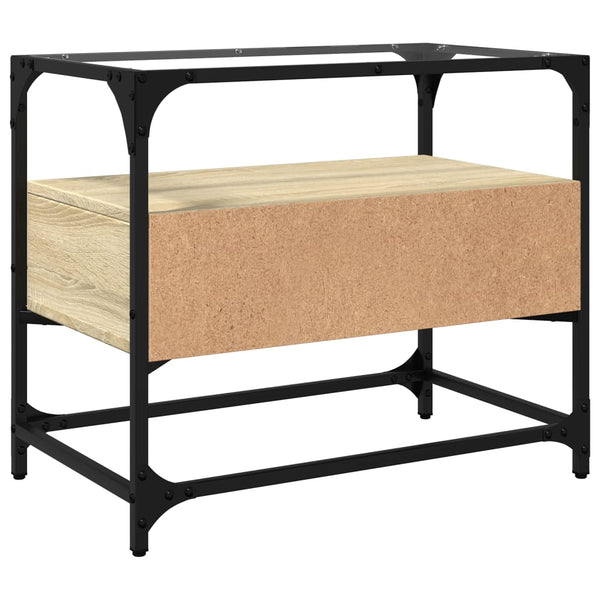 vidaXL Meuble TV avec plateau en verre chêne sonoma 60x35x51 cm Bois d'ingénierie