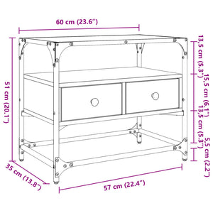 TV-Schrank Braun Eiche 60 cm mit Glasplatte